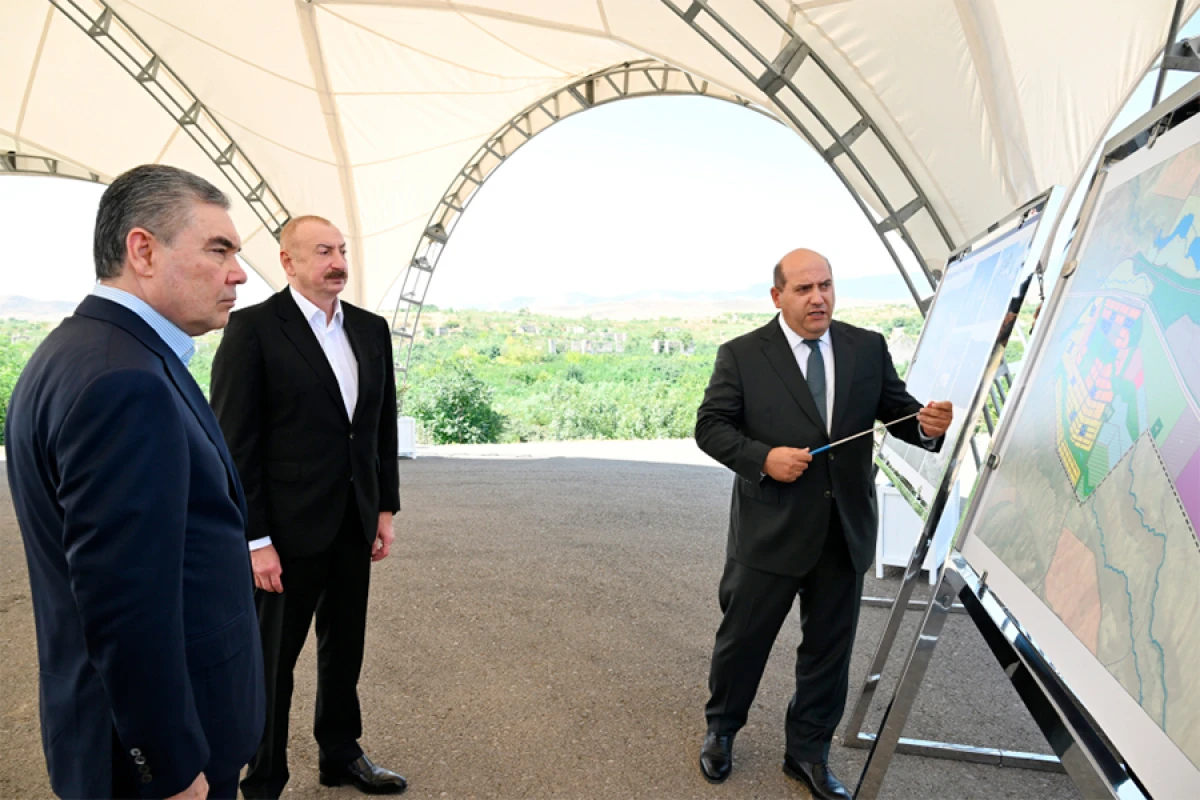 [[Prezident İlham Əliyev və Qurbanqulu Berdiməhəmmədov]] Füzuli şəhərinin dağıdılmış yerlərinə baxdılar