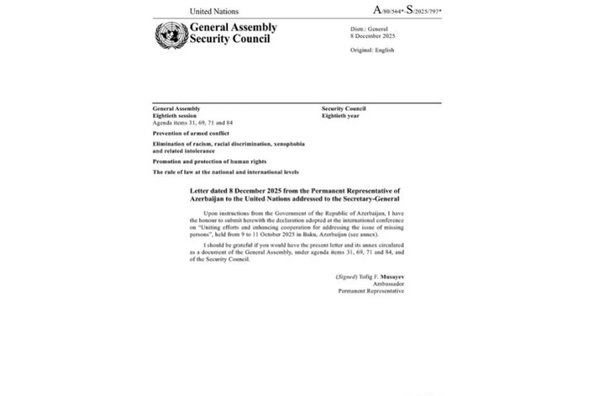 Bakı Bəyannaməsi [[BMT-nin rəsmi sənədi kimi]] dərc olundu