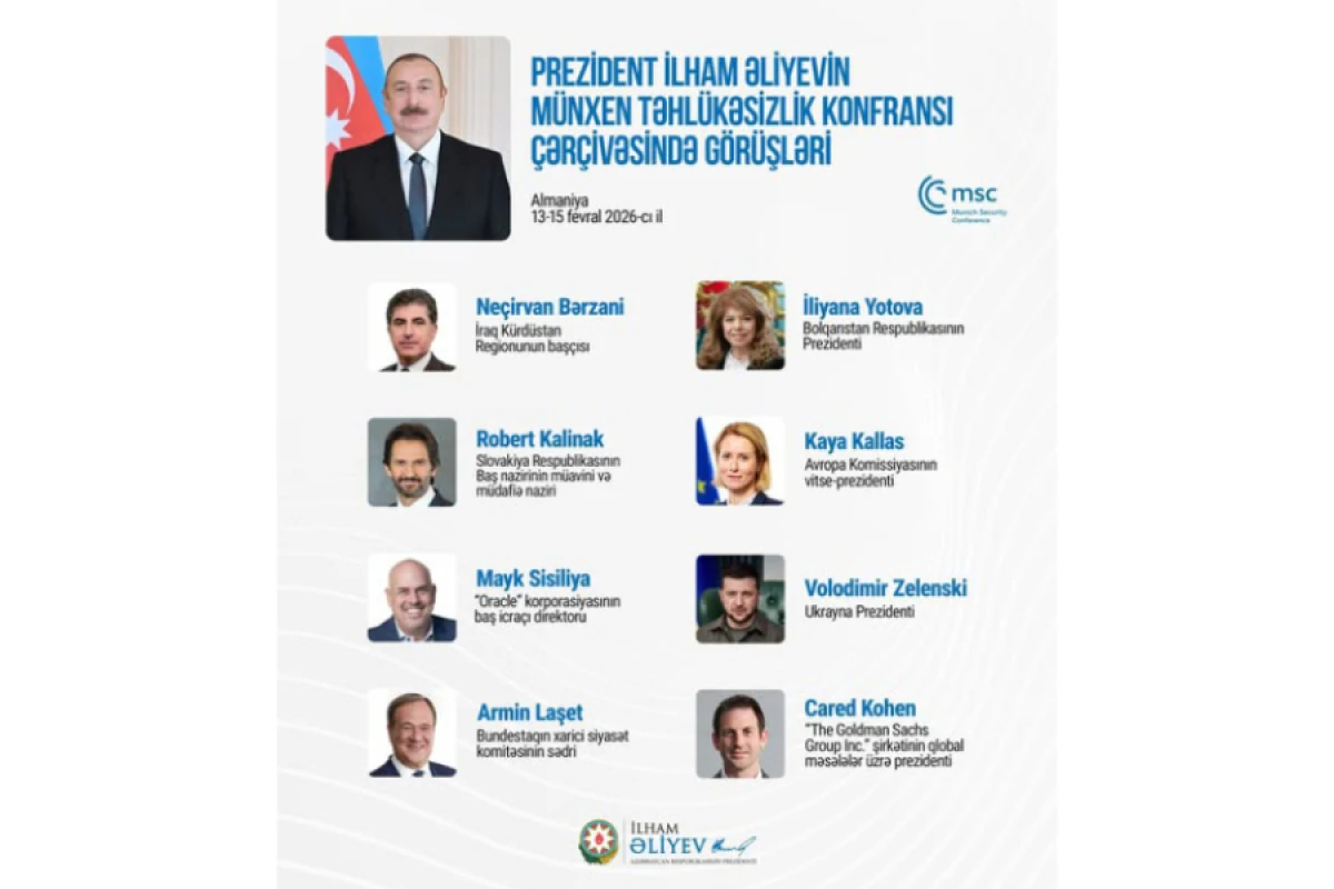 [[Prezident İlham Əliyevin]] Münxen Təhlükəsizlik Konfransı çərçivəsində görüşləri ilə bağlı paylaşım edildi