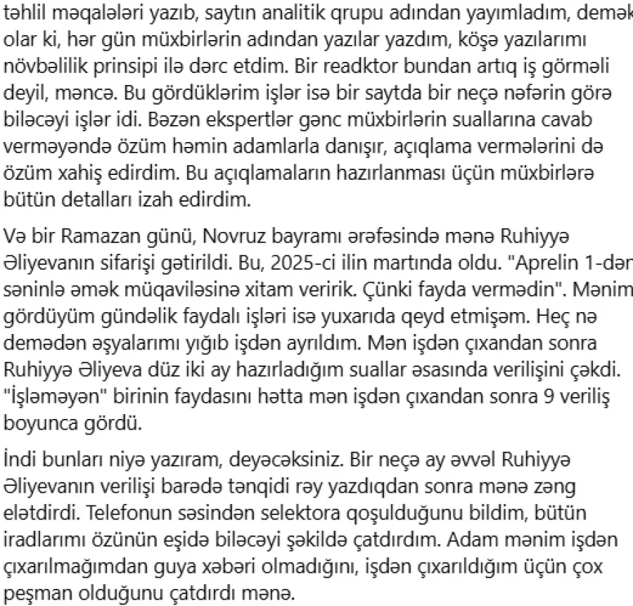 Ruhi Əliyeva Qarabağ veteranını işdən qovdu: Məhkəmə belə ona söz haqqı verir — 2
