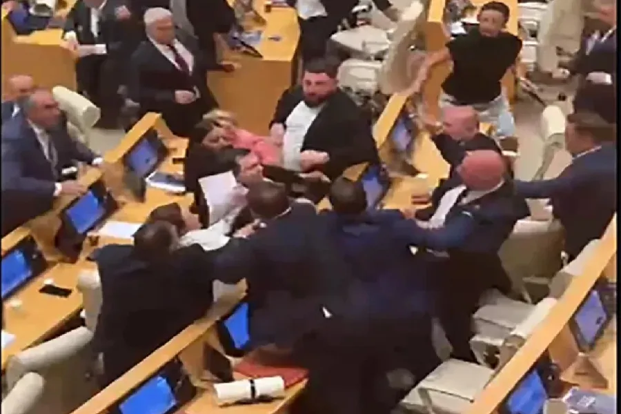 Gürcüstan parlamentinin iclasında dava düşdü - VİDEO