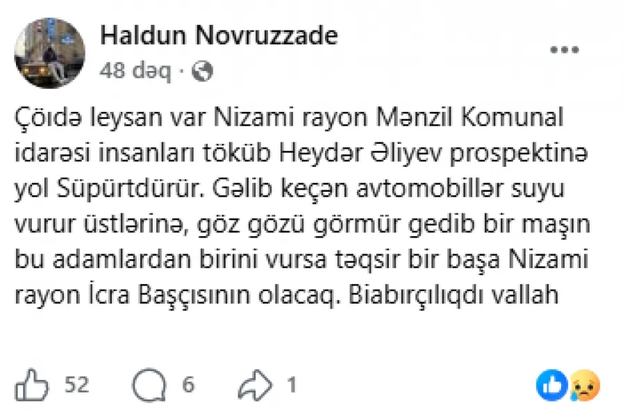 Leysan yağır, işçilər yolu süpürür - Təhlükəsizlik sual altında — 1