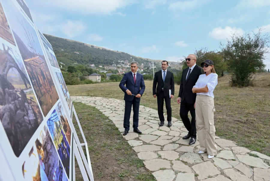 President Ilham Aliyev inspects conservation works at Pir Omar Sultan shrine in Shamakhi